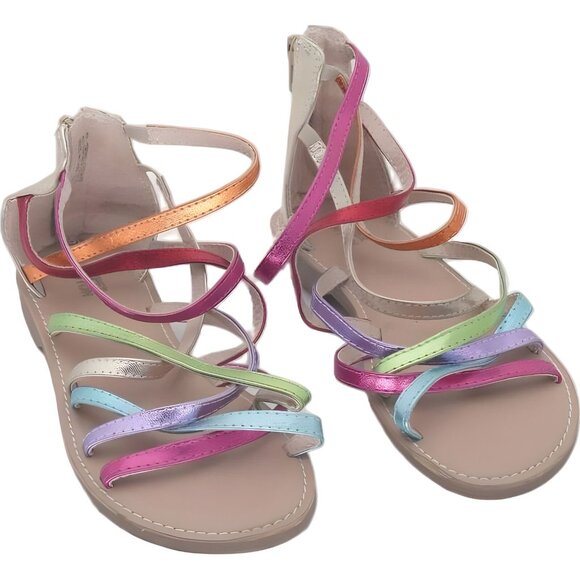 Girls Metallic Rainbow Gladiator Sandals by Harper Canyon Size 2 - Picture 1 of 6